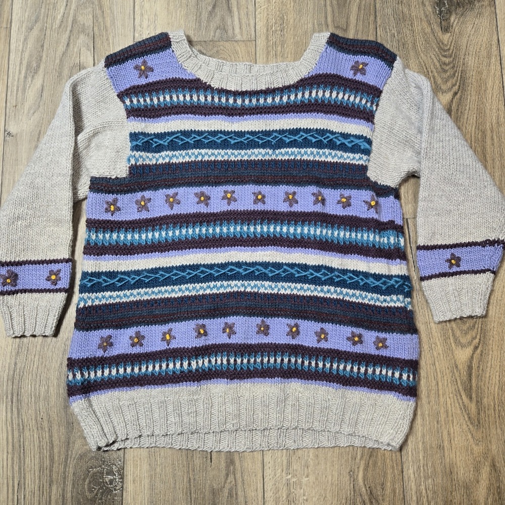 Once Upon A Sheep Handknits Hand Knit Womens‎ Large 3/4 Sleeve Spring Sweater